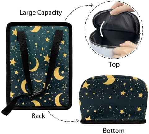Car Trash Can with Lid Storage Pockets for Disposable Garbage Bag, Multipurpose Collapsible Car Organizer, Moon Star Print