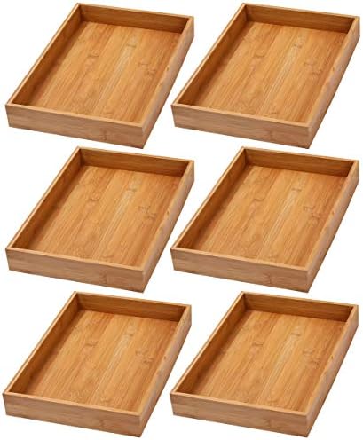 YBM HOME Bamboo Drawer Organizer Storage Box for Kitchen Drawer, Junk Drawer, Office, Bedroom, Children Room, Craft, Sewing, and Bathroom, 6 Pack 10x14x2 inch