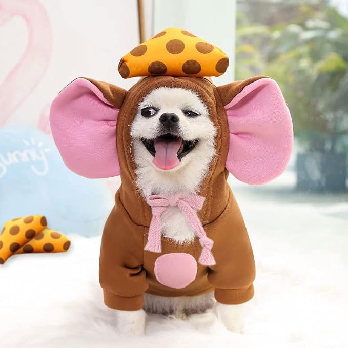 Pet Clothing Dog Transformation Shaped Hoodie (Brown Mouse,L) | Autumn and Winter Warm Small Large Dog Method Dou Cat Clothes For French Bulldog Chihuahua Pug Boston Terrier Dachshund