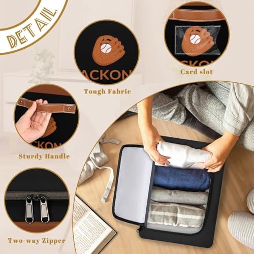Custom Storage Basket with Zipper Lid, Baseball Foldable Fabric Storage Boxes Decorative Closet Shelves Clothes Organizer Container Cubes with Handle 1PCS