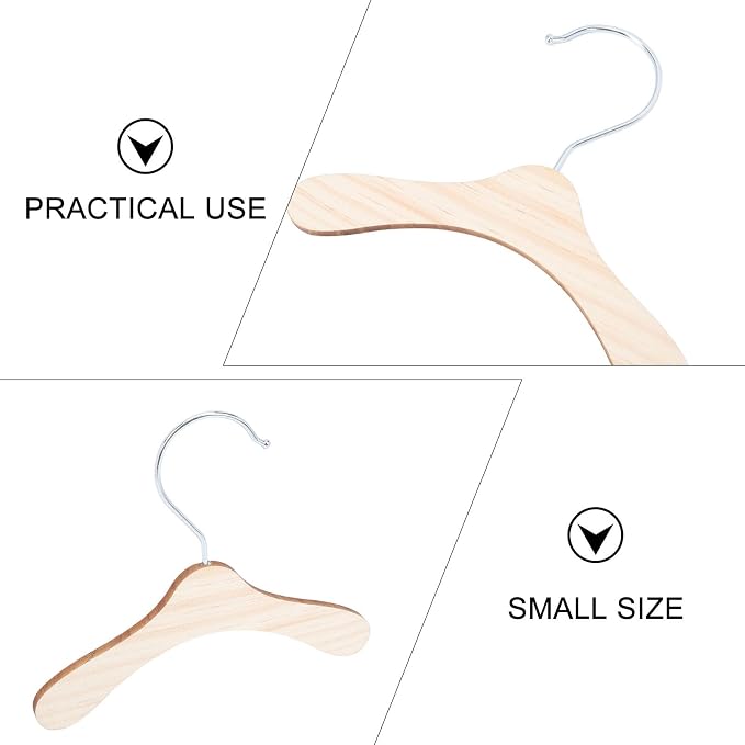 10pcs Dog Clothes Hanger Wooden Pet 16cm for Clothing | Wood and Stainless Steel Build, Silver Finish, Simple Organizer for Pet Owners, Fits Apparel Storage Needs