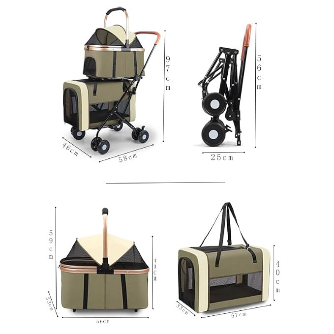 YYW Double Pet Stroller 4 in 1 Foldable 2 Carriers Lockable Wheels Black | Travel Strolling Cart with Safety Belts for Multi-Pet Homes, Small Dogs & Cats, Ideal for Walking, Vet Visits, Storage