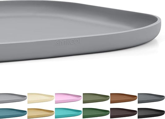 SMILOOL Small Silicone Pet Food Mat with Raised Edge for Food and Water Bowl, Square Dog Feeding Mats, Cat Food Trays for Floor Waterproof, Rubber Tray for Dogs and Cats, 12 x 12 x 0.7 Light Gray
