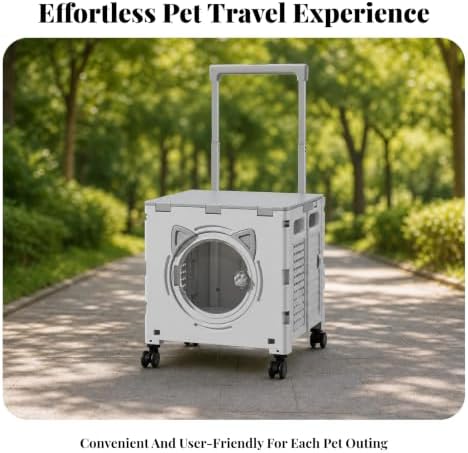 Rotating Wheelbase Vented Panels Telescopic Handle Foldable Pet Carrier Trolley, Array, Advanced Gray