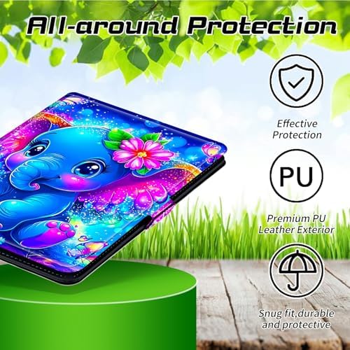 Universal Tablet Case for T-Mobile Revvl Tab 2 10.1" 2025/Revvl Tab 5G 10.36" 2023, 360 Degree Rotating Kickstand Protective Stand PU Leather Shell Cover for 9"-10.5", Blue Elephant Flowers