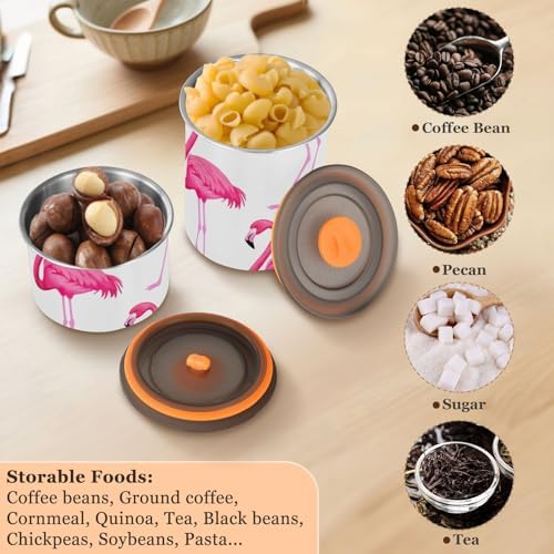 Pink Flamingos Coffee Canister with Lid Airtight Food Storage Containers 17OZ Stainless Steel Canisters Kitchen Food Organizer for Beans, Cereal, Pasta, Flour, Sugar, Snacks