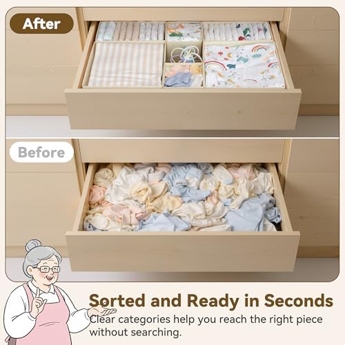 GRANNY SAYS Drawer Organizer Clothes, 6 Pack Dresser Organizer Bins for Nursery, Closet Organization and Storage Dividers for Clothing, Baby Clothes, Underwears, Beige