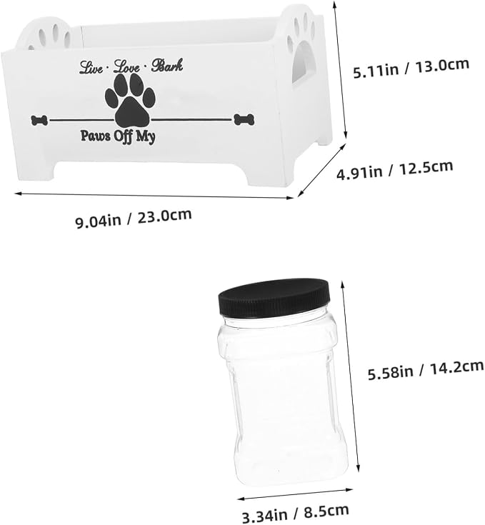 Tofficu Wooden Dog Food Storage Container with Airtight Treat Jars, Household Pet Treat Organizer Box with Dividers, White Wood Crate for Dog Treats and Food Storage