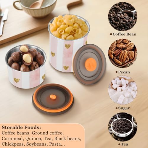 Pink Watercolor Stripes Coffee Canister with Lid Airtight Food Storage Containers 17oz Stainless Steel Canisters Kitchen Food Organizer for Beans, Cereal, Pasta, Flour, Sugar, Snacks