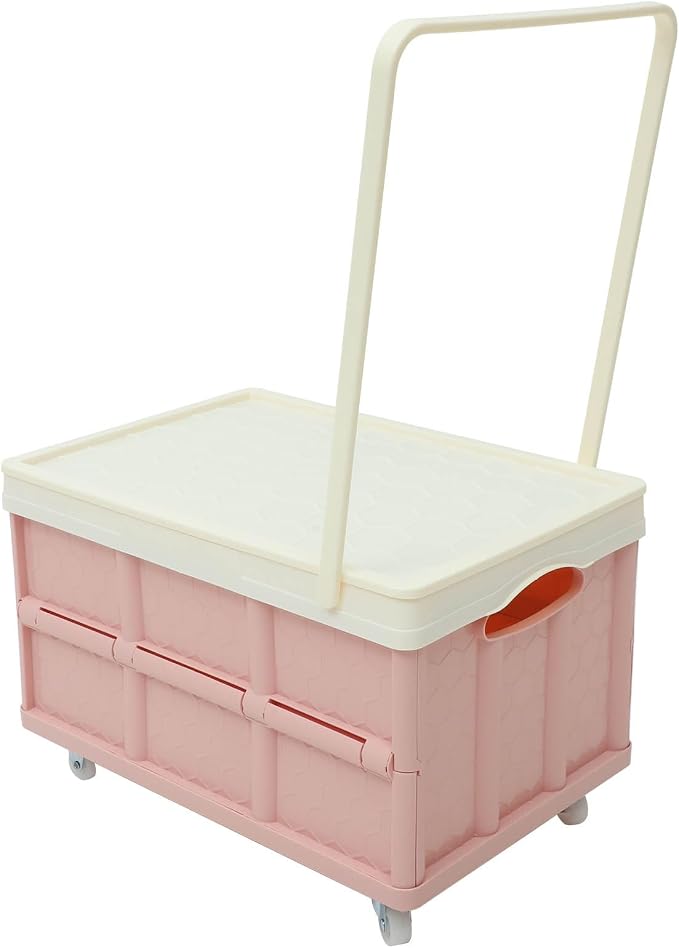 30L Collapsible Storage Bins with Lids: Storage Tote With Wheels Folding Plastic Stackable Utility Crates Plastic Tote Storage Box Container Stackable Folding Utility Crates for Clothes,Books