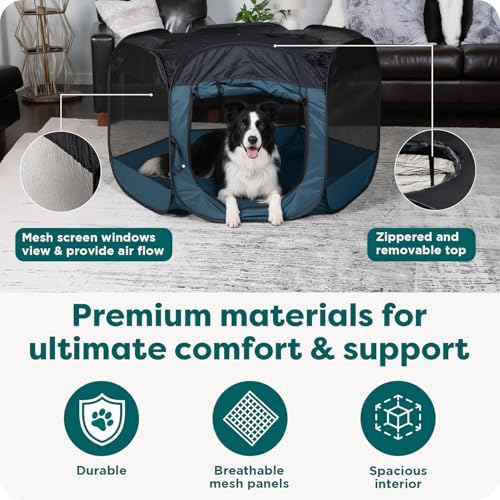FurHaven Soft-Sided Dog & Cat Playpen, Portable Foldable Indoor & Outdoor Pet Playpen with Mesh Windows & Zippered Door, Navy, Extra Large