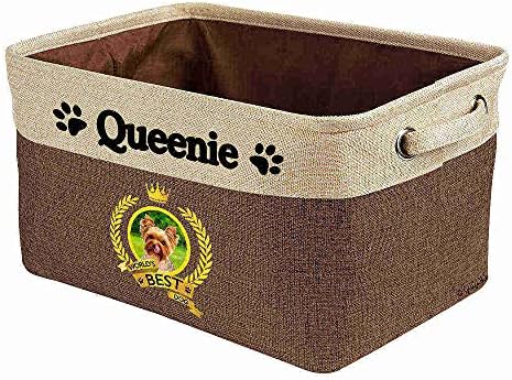 Custom Name Collapsible Dog Toy Storage Basket Bin World's Best Dog Yorkshire Yorkie Foldable Pet Toy Box Closet Shelf Baskets Organizer for Bedroom Home Dog Cat with Handles Brown