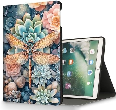 for Microsoft Surface Pro 7 Plus,Surface Pro 7/6/5/4 12.3" Tablet Case,Auto Wake/Sleep,Adjustable Stand Protective Cover - Watercolor Dragonfly Succulent