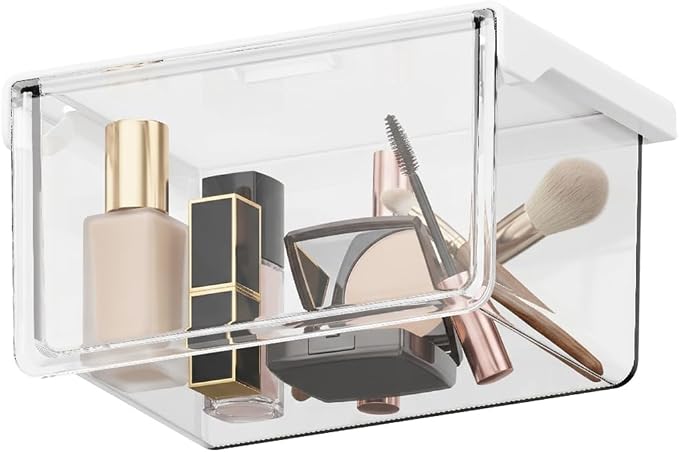 BALUCA Small Clear Stackable Storage Drawers – 33° Angled Acrylic Makeup Organizer for Vanity, Undersink & Kitchen Cabinets | Multi-Purpose Plastic Storage Bins & Drawer Organizer Bins (Small)