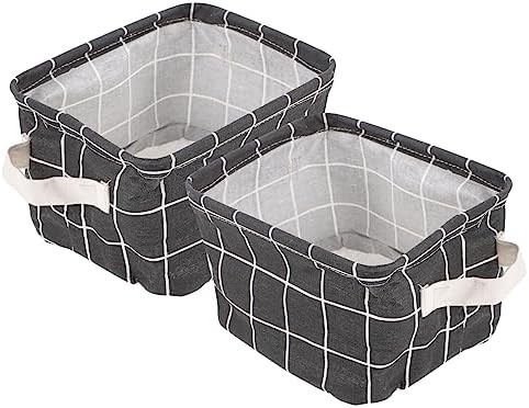 Mipcase 2pcs Cotton Linen Storage Basket for Sundries Pet Toys and Cosmetics Portable Organizer with Handles for Home Office and Bedroom