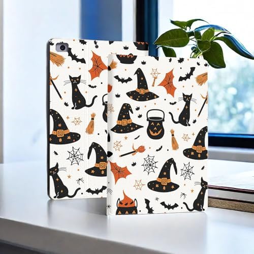 for Microsoft Surface Pro 7 Plus,Surface Pro 7/6/5/4 12.3" Tablet Case,Auto Wake/Sleep,Adjustable Stand Protective Cover - Halloween Witch Hat Cat