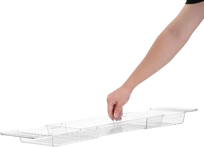 Expandable Drain Bath Caddy Pet Rectangular Tray for Tub | Foldable Soap Dish Design, Multifunctional Storage Shelf, Lightweight Space Saving Build for Travel and Everyday Bathroom Use