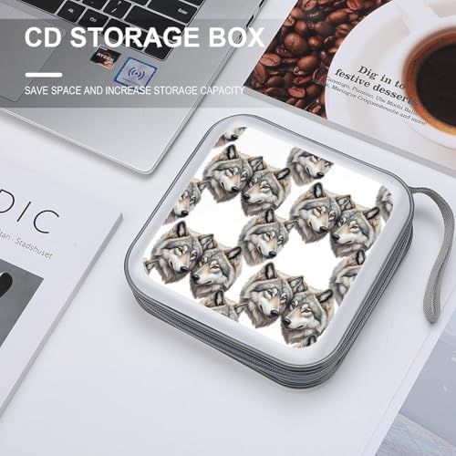 Portable 40-Disc CD Storage Binder Wolves Love, Hard Case Wallet with Handle, Protective Organizer for Movies Music Travel