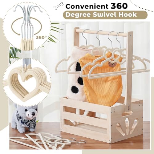 24 Pcs Pet Hangers 13'' Non-Slip Velvet Metal Hooks,Beige | 360° Swivel Rustproof Hooks, Space-saving for Dogs Cats, Home Closets and Grooming Salons, Small Pet Organizer