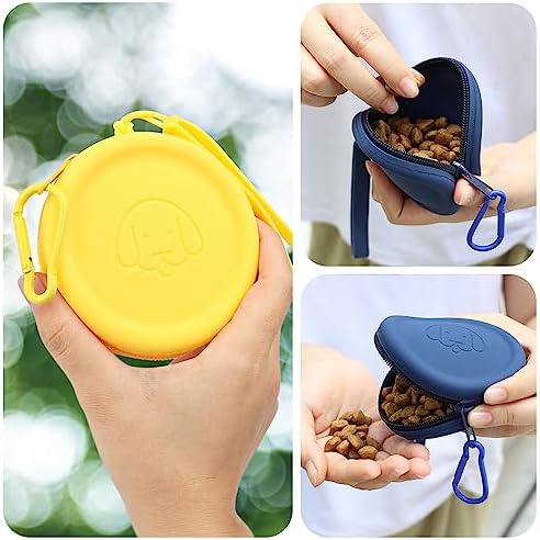 WALLFID Silicone Dog Treat Pouch Small Bag,with Pet Training Clicker,Walking Bag for Dog and Cat, Pocket Size, Easy to Clean, Odorless, Zipper Design,Moisture-Proof,Travel Walking Bag.(Navy Blue)