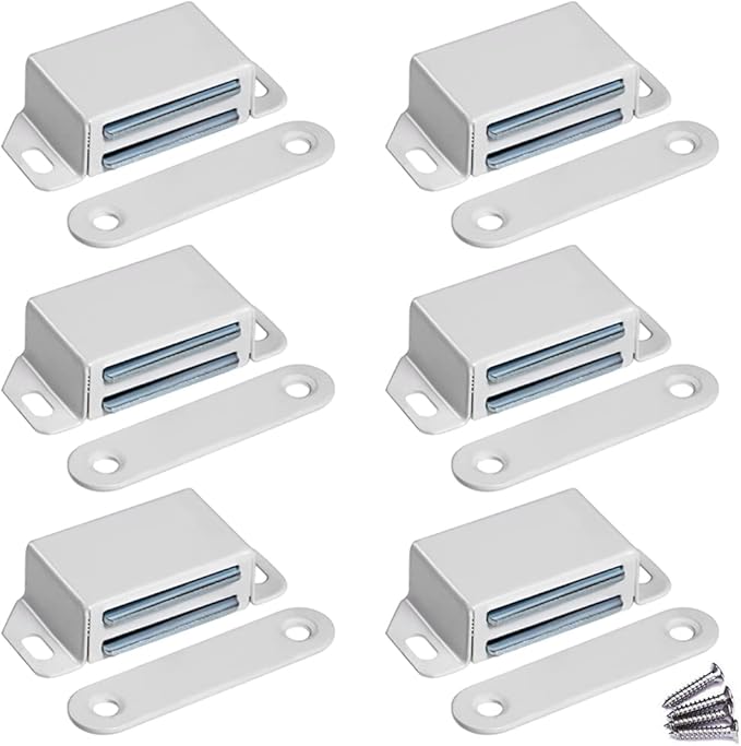 WOOCH Magnetic Door Catch - 30lb High Magnetic Stainless Steel Heavy Duty Catch for Kitchen Bathroom Cupboard Wardrobe Closet Closures Cabinet Door Drawer Latch (2.1 in White, 6-Pack)