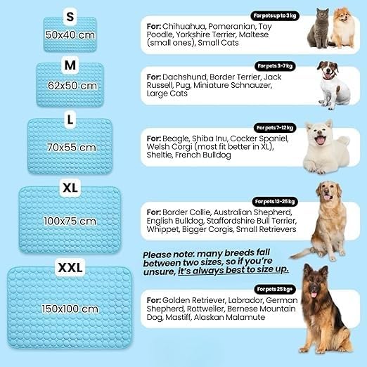 Pet Cooling Mat, ICY nap Dog mat, Portable Washable Ice Silk Cooling Pad for Dogs Cats, Breathable Foldable Mat for Large Small Dogs, Summer Cool Mat for Kennel Floor Car Sofa(Blue,XX-Large)