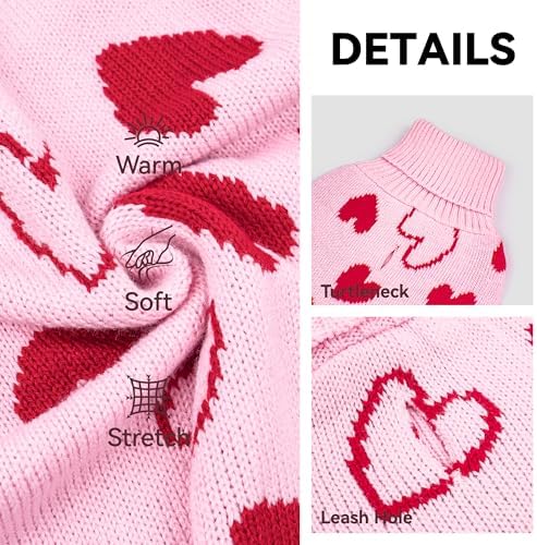 cyeollo Valentines Dog Sweater, Turtleneck Pullover Hollday Heart Outfit