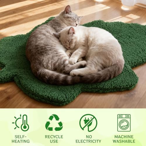 3 Pack Self Warming Pet Bed Leaf Shape Self Heating Cat Dog Mat Washable Thermal Sleeping Pad for Indoor Outdoor Hedgehog, Bunny, Sugar Glider, Rat, Chinchilla(Dark Green,Large-19 x29)