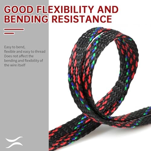 New Braid Sleeve,PP Cotton PET Braided Sleeve Tube Soft Wire Wrap Insulated Cable Protection Line Harness Sheath Daily Household Wire Management (Red Blue Green, 4mm (5/32")-49ft)