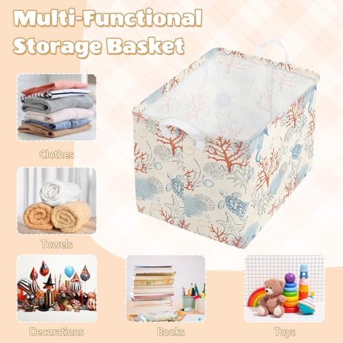 Collapsible Storage Basket Collapsible Fabric Laundry Basket with Handles | Spacious 15.7"×11.8"×11.8" size Folding Design Easy to Store Sturdy Fabric with Reinforced Handle Easy to Clean