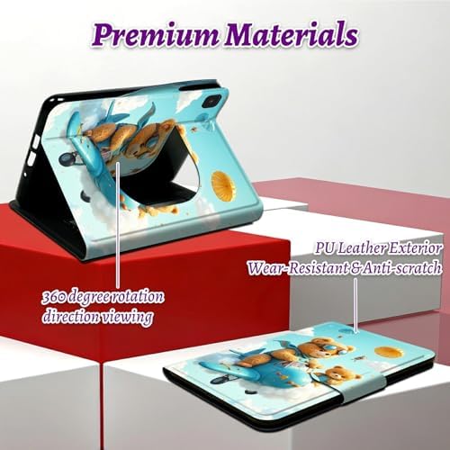 Rotating Handle Case for Samsung Galaxy Tab A 10.1" 2019 SM-T510/T515/T517, 360 Degree Swivel Kickstand with Magnetic Closure Leather Protective Cover for Women Men, Airplane Bear