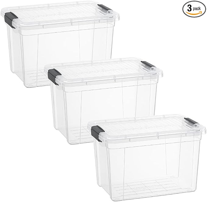 Superio 2.5 Quart Clear Plastic Storage Boxes with Lids, Stackable Organizer Containers, BPA-Free Storage Bins for Home, Office, School & Dorm, 3 Pack