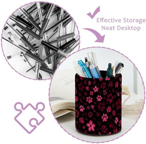 Faux Leather Pen Holder for Desk, Pencil Organizer Pet Paws Pen Cup Desk Decor Makeup Brush Holder Storage for Office Home