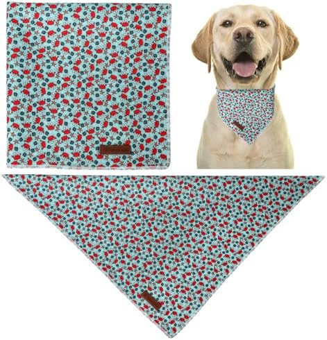 Summer Dog Bandana,Cute Pet Bandana with Crabs Pattern,Adjustable Blue Puppy Dog Bibs,Washable Triangle Dog Scarf for Boy,Girl Dogs or Cats…, UnderseaWorldParty