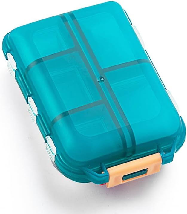Daily Travel Pill Case Organizer Small 10 Compartment Medicine Box | Compact Purse Portable Pill Reminder Dispenser, Perfect for On-the-Go Pocket Storage Vitamin, Fish Oil, Calcium Tablet, Green