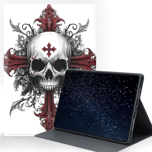for Samsung Galaxy Tab A 10.1 2019 (SM-T510/T515/T517) Tablet Protective Cover with Adjustable Stand and Magnetic Auto Wake/Sleep,Skull Cross