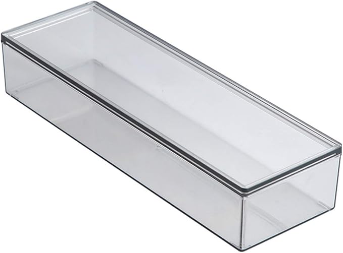 Transparent Flatware Tray Kitchen Drawer Organizer With Lid - Plastic Kitchen Cutlery Tray and Utensil Silverware Storage Container with Cover - Dinnerware Holder for Spoons Forks Knives