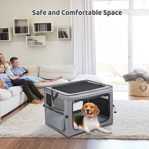 ZUKKA Collapsible Dog Crate for Medium Large Dogs Portable Waterproof Dog Crate Foldable Soft Kennel 3-Door and Mesh Windows for Indoor & Outdoor Travel,with Storage Bag