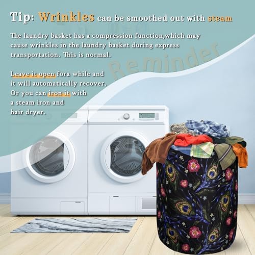 Peacock Feather Laundry Basket Foldable Oxford Cloth Hamper 18.9"x16.5"