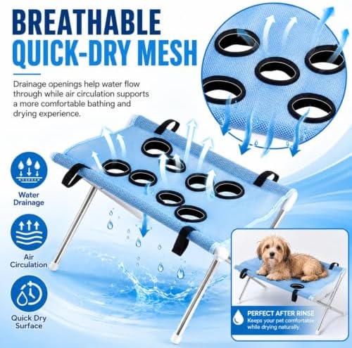 Sylphix 2-in-1 Foldable Pet Grooming Bed,Pet Grooming Bath Stand，Black | Foldable Pet Bathing Stand With Quick Dry Mesh Table, Secure Support Strap For Nail Trimming,Bathing,Haircuts & Pet Care