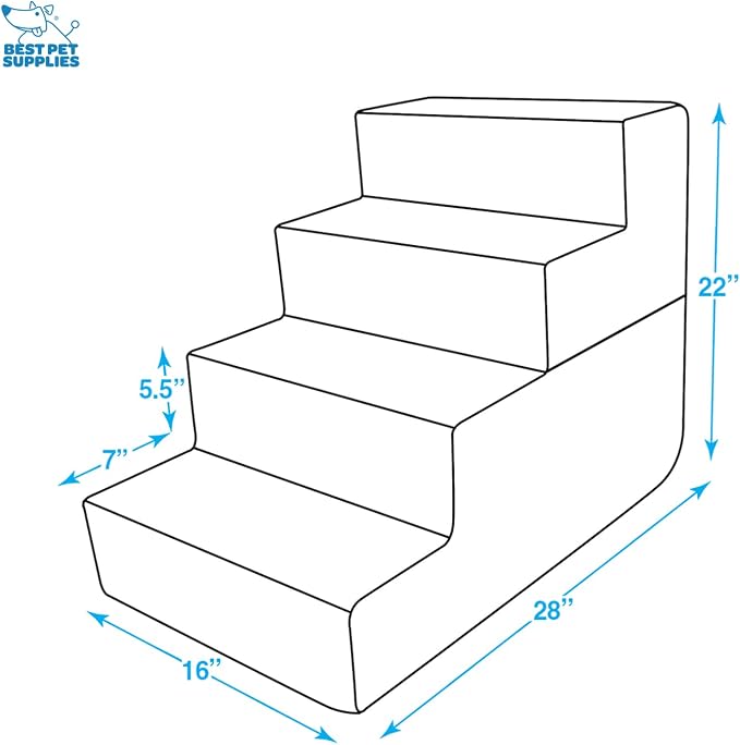 Best Pet Supplies Dog Stairs & Steps - Foam Steps for Small Dogs & Cats, Non-Slip Indoor Balanced Pet Step Support, Dog Ramp, No Assembly, Brown Linen, Foldable 4-Step (22-inch Height)