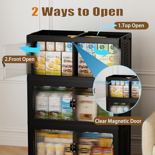 SAILUN 579Qt Stackable Storage Bins,Storage Cabinet with a Lid,3 Pack Black