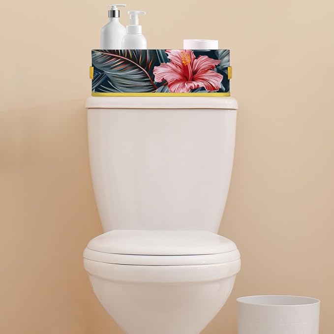 Beautiful Tropical Flowers Bathroom Storage Basket, Foldable with Handle Open Countertop Paper Towel Decorative Box, Toilet Tank Top Shelf Baskets for Home Closet Bedroom Living Room Office