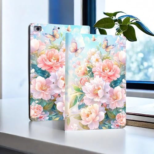 for Microsoft Surface Pro 7 Plus,Surface Pro 7/6/5/4 12.3" Tablet Case,Auto Wake/Sleep,Adjustable Stand Protective Cover - Pink Peony Butterfly