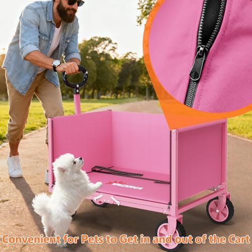 YACONA 3 in 1 Wagons Carts Foldable, 360LBS Lightweight Wagon with All Terrain Wheels, Collapsible Wagon Cart for Grocery, Camping, Beach, Garden & Sports