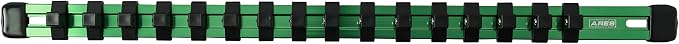 ARES 60047 3/8-In Green Socket Rail | Part No. 60047; Store up to 16 Sockets and Keep Your Tool Box Organized