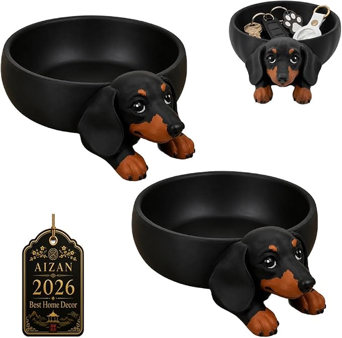 Dachshund Catch All Tray, Dog Key Bowl Jewelry Storage Holder Home Decor | 3D Printed Candy Dish Cute Trinket Organizer Decorative Animal Statue Desk Accessories Pet Lover Gift for Entryway(2PCS)