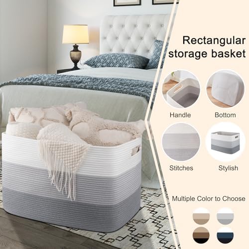OIAHOMY 118L Extra Large Blanket Basket Cotton Rope Storage Basket Grey | 25" x 17" x 16", Rectangular Baskets Living Room,Used for storing Dirty Clothes, Stuffed Animal Toy Storage for Kids Room