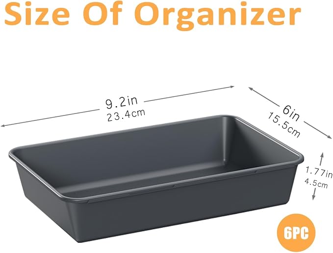 Kutesna 6 PCS Large Plastic Drawer Organizer, 9"×6" Desk Organizer Set | Storage Trays, Versatile Plastic Storage Bins for Makeup Vanity, Jewelries, Kitchen Utensils, Bathroom and Office