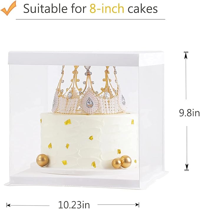 XININSUN 2Pcs Large Cake PET Clear Box, 10" X 10" X 9" with ribbon and pre-folded lid, for 8" cake packing carry, baking cookie display, Carry Tall Layer Gift, Festive Gift Box -White | pre-folded lid, for 8" cake carrier, Carry Tall Layer Gift, Festiv...